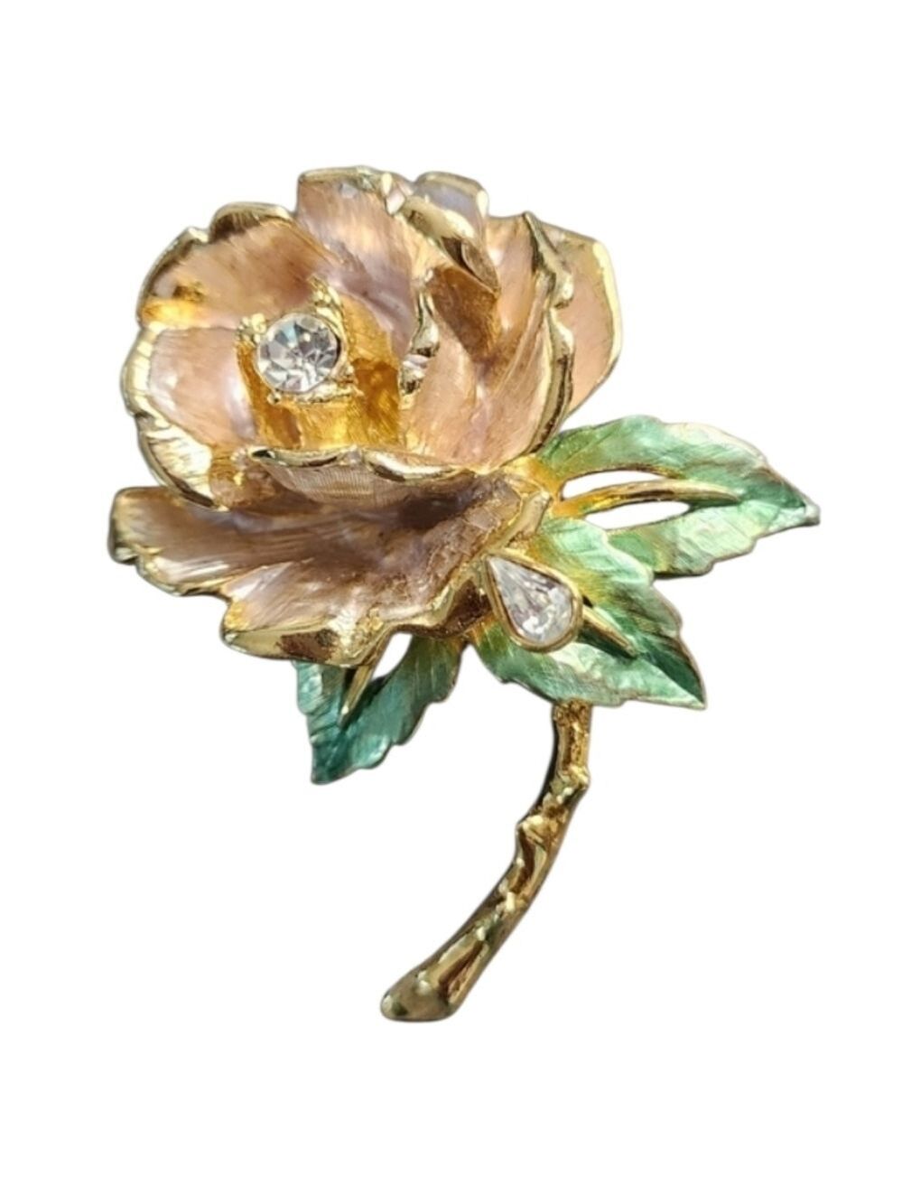Graziano Princess Diana Rose Brooch Gold Plated Enamel